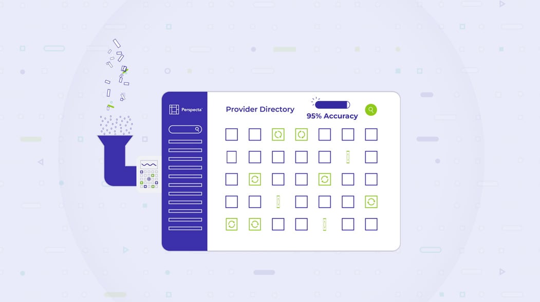 Illustration showing provider directory data being cleansed resulting in 95%+ accuracy