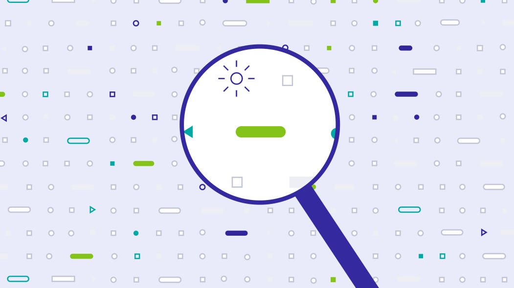illustration of magnifying glass with dots and shapes
